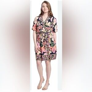 London Times Black and Pink Floral Midi Dress